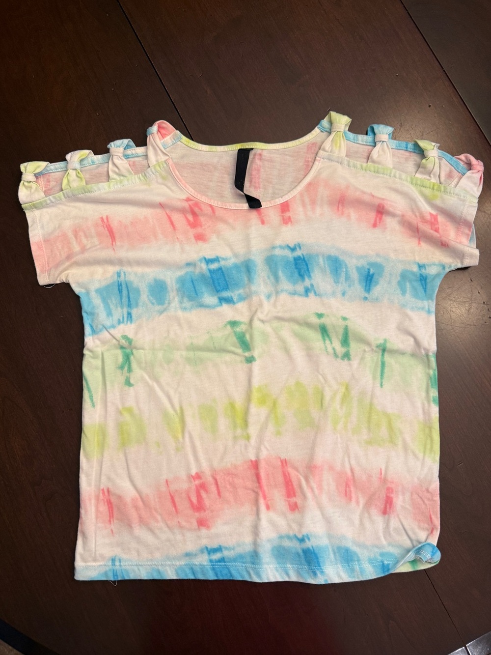Girls Tie-Dye Cold-Shoulder Top in Pastel Rainbow